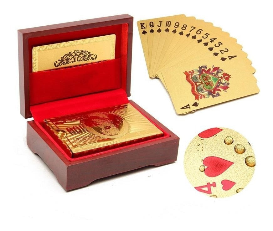 Cartas de baraja bañadas en oro de 24K